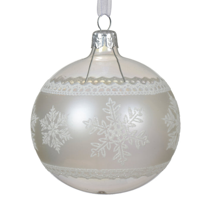 Kaemingk Glitter Snowflake Laced Bauble Glass (8cm)