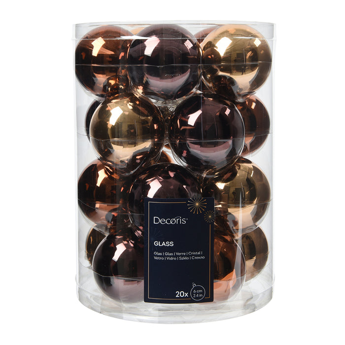 Kaemingk Brown Bauble Glass Shiny Set (6cm)