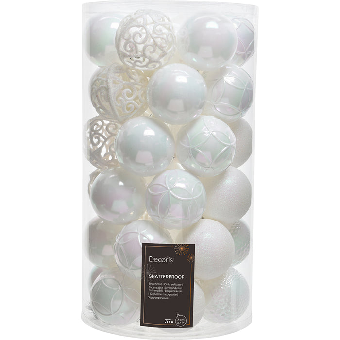 Kaemingk White Shatterproof Baubles Mix (6cm)