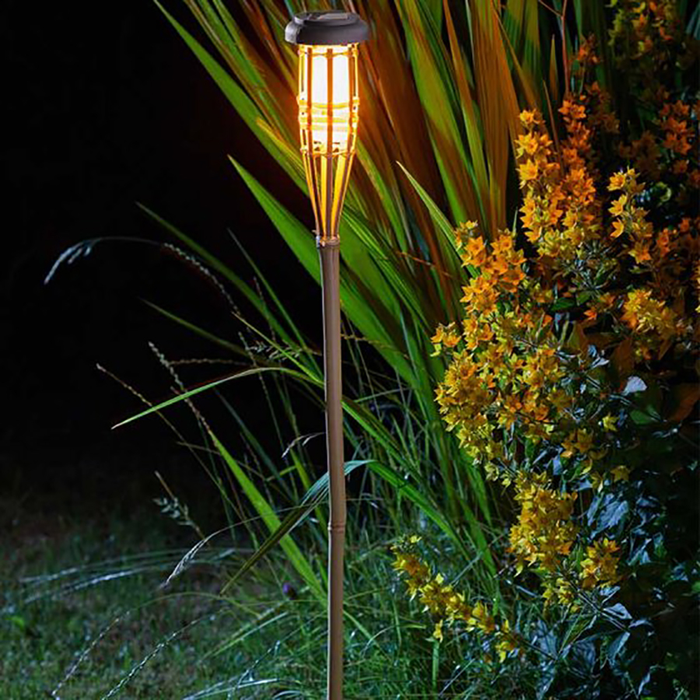 Smart Solar Flaming Bamboo Tiki Torch