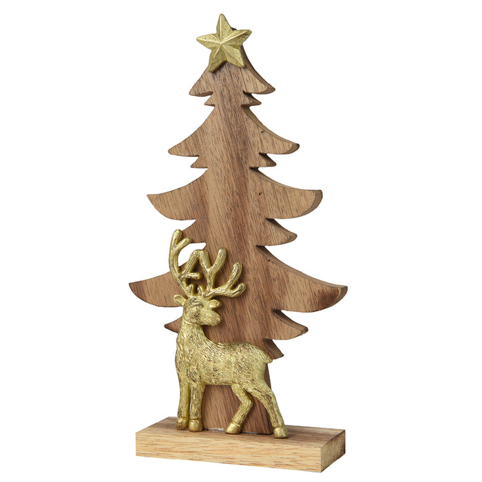 Kaemingk Natural Wood Tree With Deer (28cm)