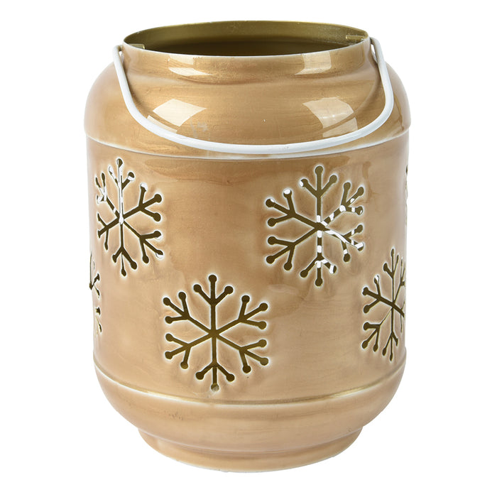 Kaemingk Gold Lantern Iron Enamel Snow (20cm)