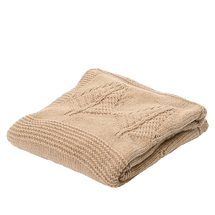 Kaemingk Light Brown Knitted Throw (L.130cm X W.150cm)