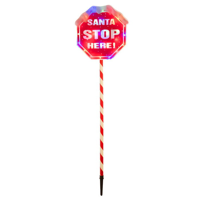 Festive Lit Santa Stop Sign w/Multi-Colour Stake