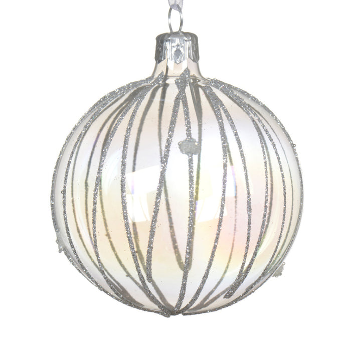 Kaemingk Lined Shiny Glitter Bauble Glass (8cm)