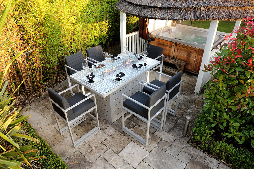 Lazzaro Dining Set with Fire Pit Table All Weather