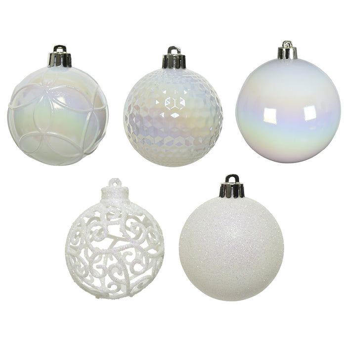 Kaemingk White Shatterproof Baubles Mix (6cm)