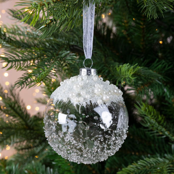 Kaemingk Icy Speckled Clear Bauble Glass (8cm)