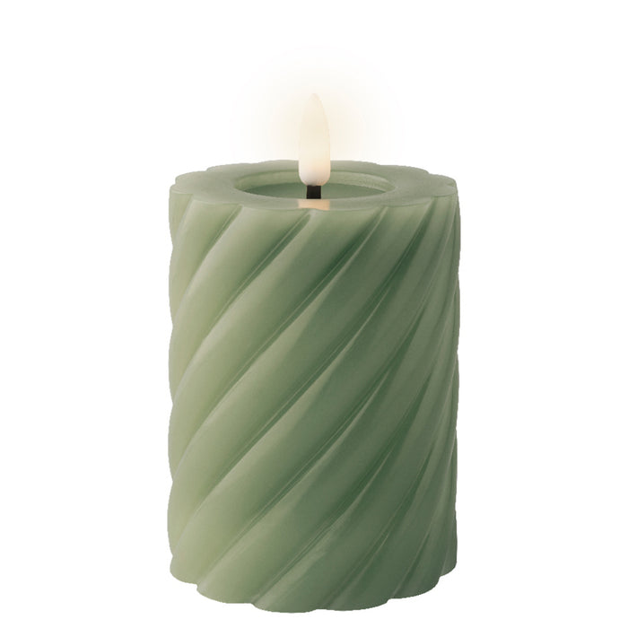 Kaemingk LED Wick Twisted Green Candle (12.3cm)