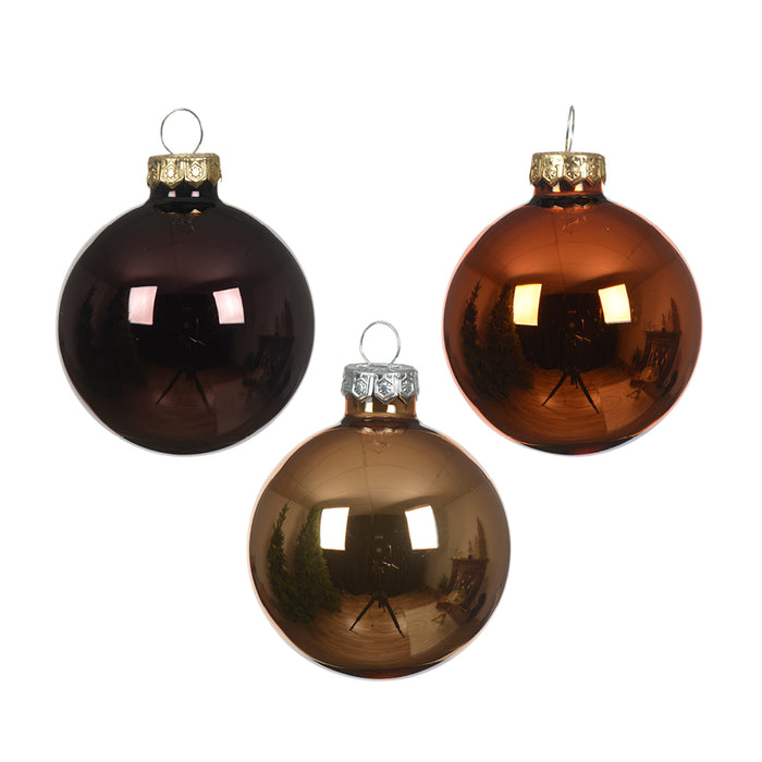 Kaemingk Brown Bauble Glass Shiny Set (6cm)