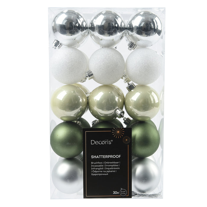 Kaemingk Variety Green Shatterproof Baubles Mix (6cm)