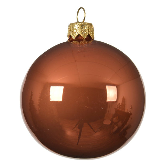 Kaemingk 6pk Glass Bauble Enamel Terra Brown 8cm