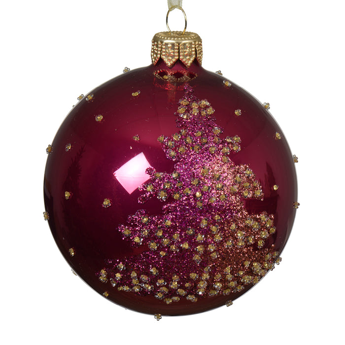 Kaemingk Maroon Jeweled Tree Bauble Glass (8cm)