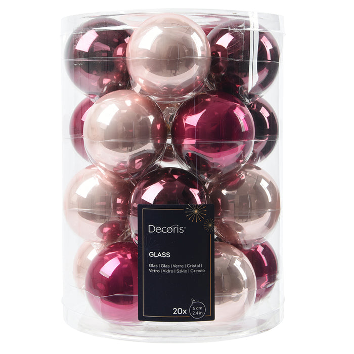 Kaemingk Pink Bauble Glass Enamel, Shiny Set (6cm)