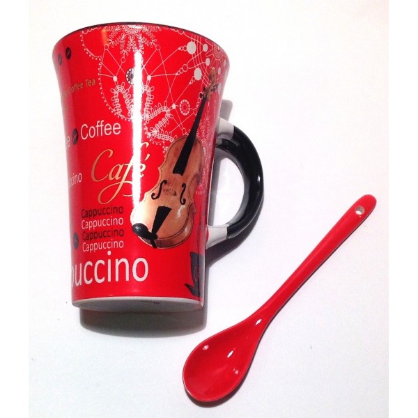 Joe Davies Cappuccino With Spoon Mug Red Violin