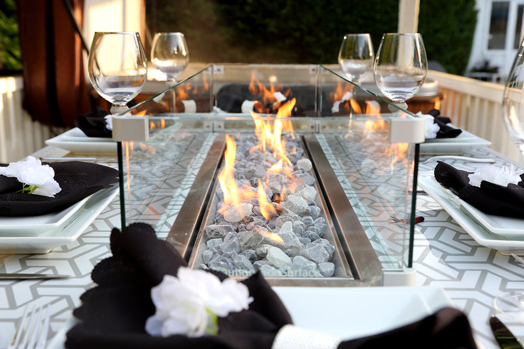 Lazzaro Dining Set with Fire Pit Table All Weather