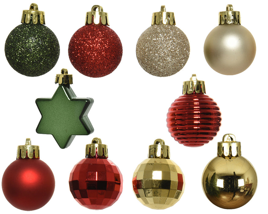 Kaemingk 30 Mini Shatterproof Baubles Red Mix