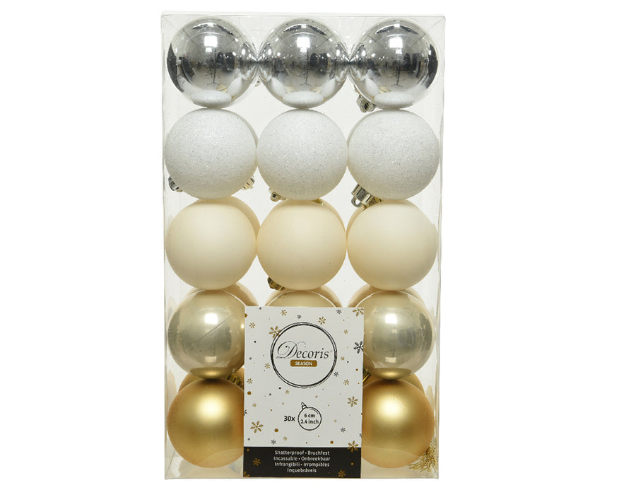 Kaemingk 30 Shatterproof Baubles Silver Gold Mix