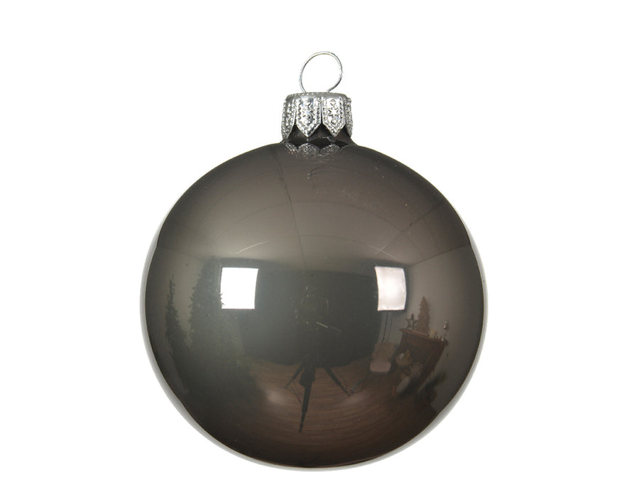 Kaemingk Glass Bauble Enamel Warm Grey 8cm