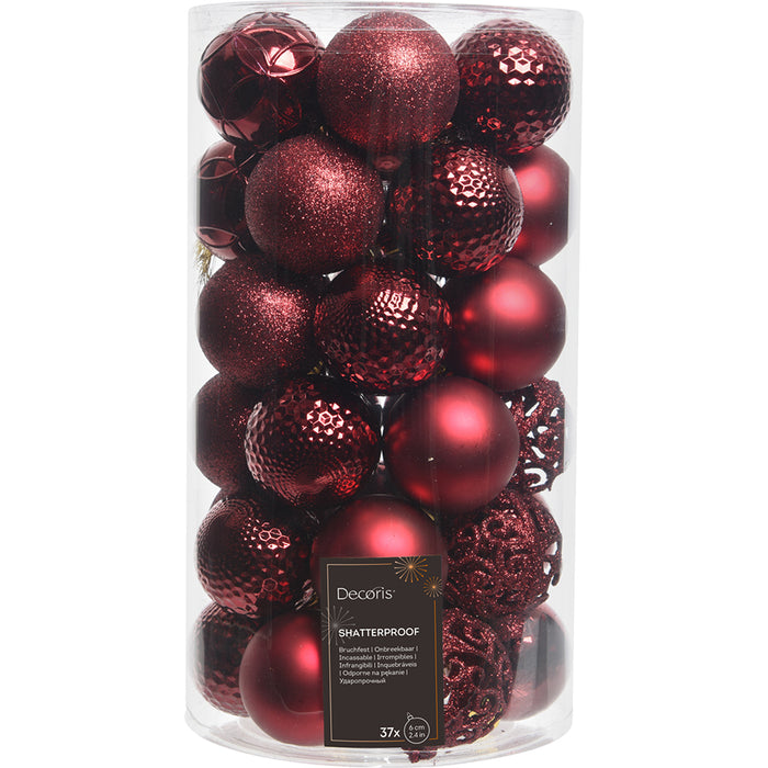 Kaemingk Maroon Shatterproof Baubles Mix (6cm)