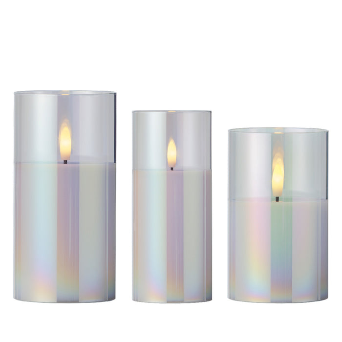 Kaemingk Led Holo Cylinder Glass Candle Wick Set Of 3