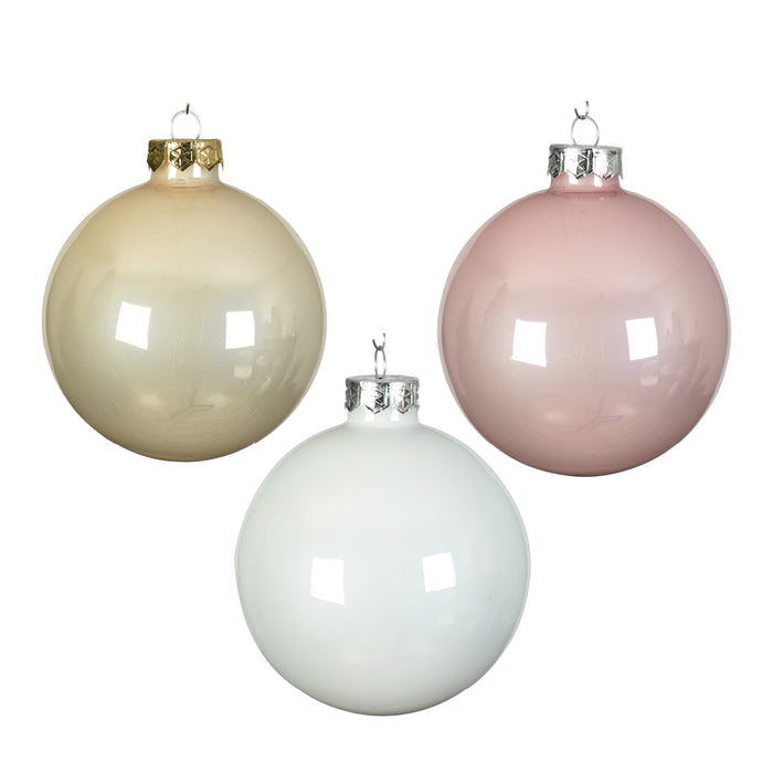 Kaemingk Soft Pink Baubles Glass Enamel Set (6cm)