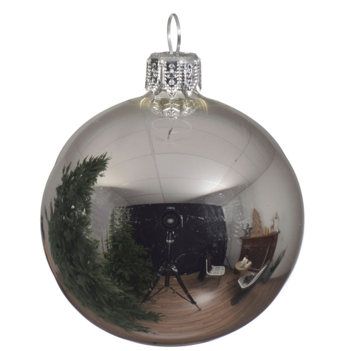 Kaemingk Silver Shiny Baubles Glass (8cm)