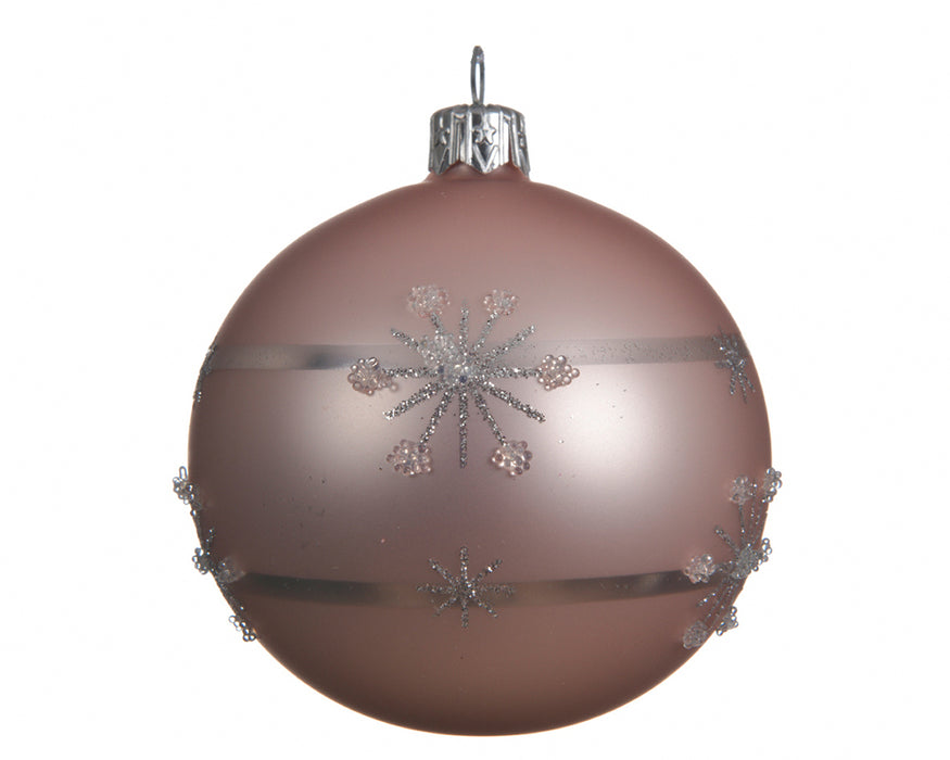 Kaemingk Glass Bauble Line Snowflake Blush Pink