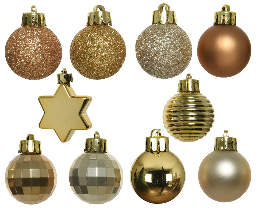 Kaemingk 30 Mini Shatterproof Baubles Gold Mix