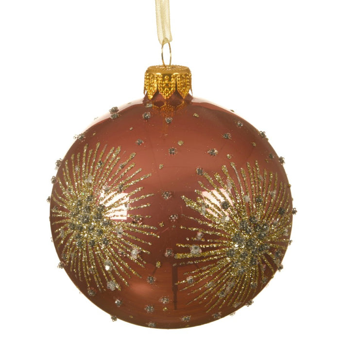 Kaemingk Glass Bauble Enamel Double Star Orange Burst