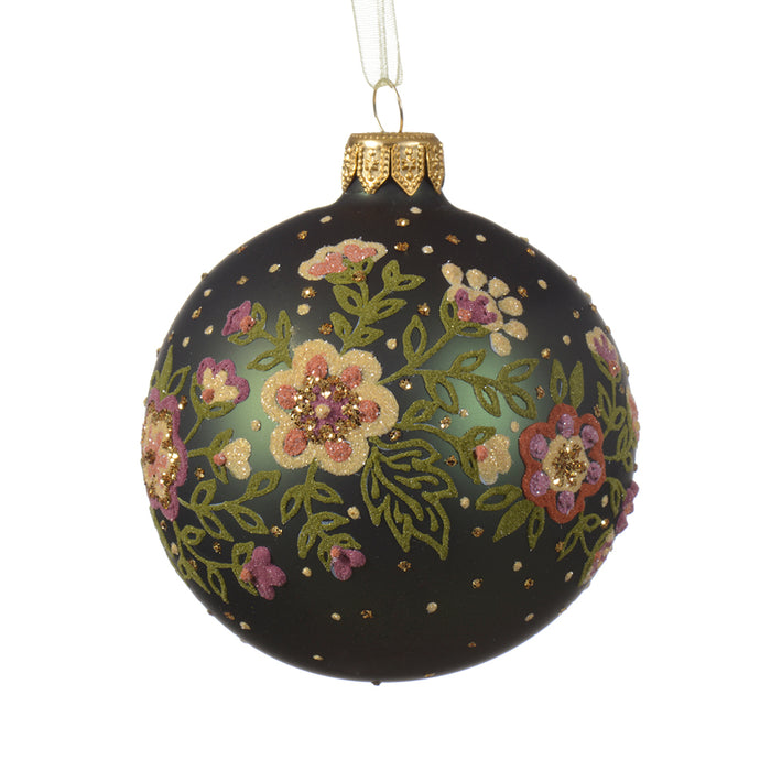 Kaemingk Matt Flower Green Bauble Glass (8cm)