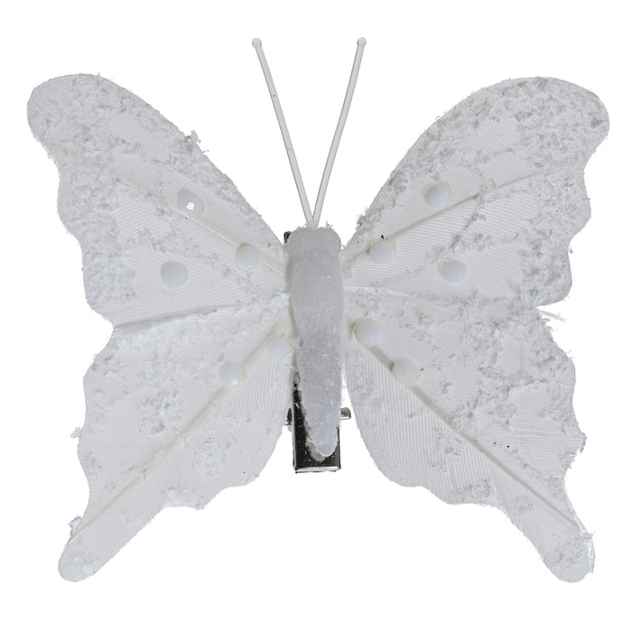 Kaemingk Winter White Pearl Butterfly On Clip