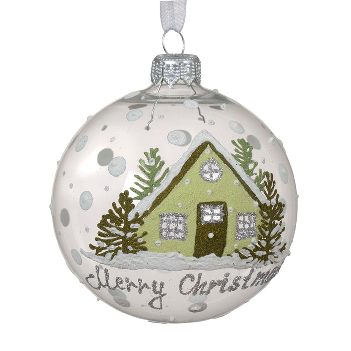 Kaemingk Transparent Bauble Glass House X-Mas (8cm)