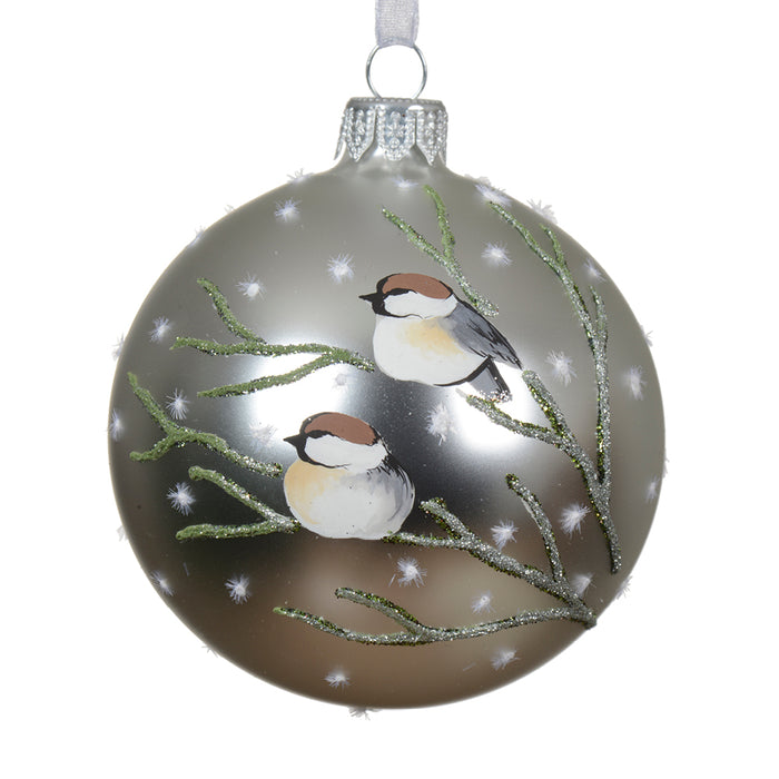 Kaemingk Silver Bauble Designed Birds (8cm)