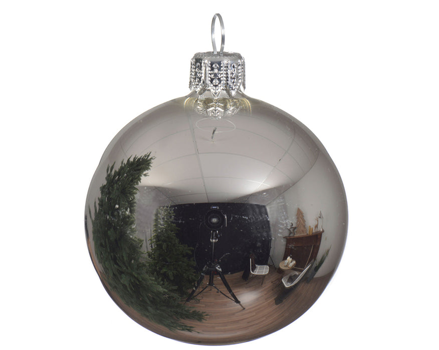 Kaemingk Silver Shiny Baubles Glass (8cm)