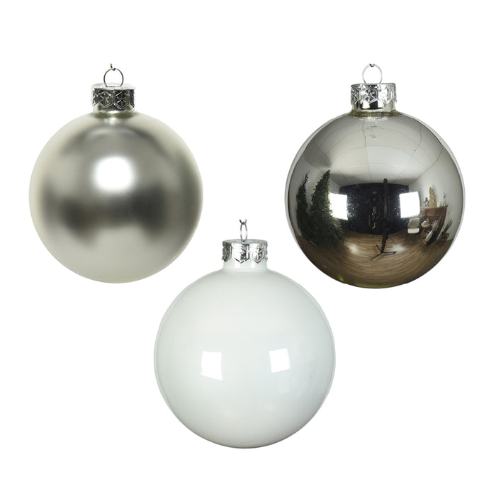 Kaemingk Silver Baubles Glass Shiny, Matt, Enamel Set (6cm)