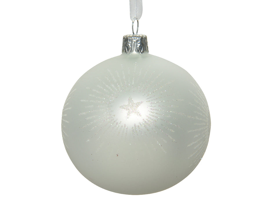 Kaemingk Glass Bauble Glitter Starburst White