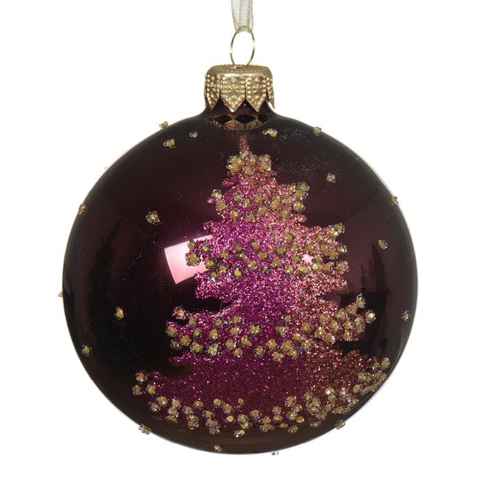 Kaemingk Burgundy Jeweled Tree Bauble Glass (8cm)