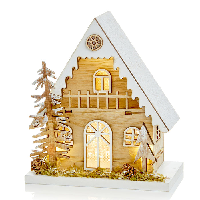 Premier Christmas Wood House With Trees (18cm)