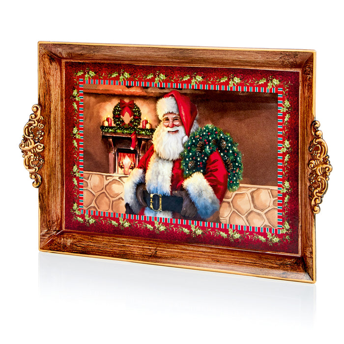 Premier  Red Santa With Wreath Tray (39 X 25cm)