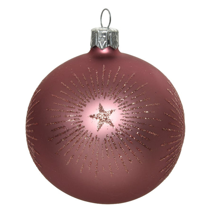 Kaemingk Glass Bauble Matt Glitter Starburst Velvet Pink 8Cm