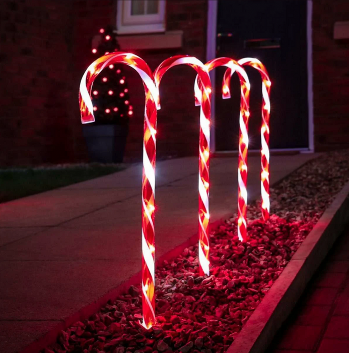 Festive Lit Red/White Candy Cane Stake