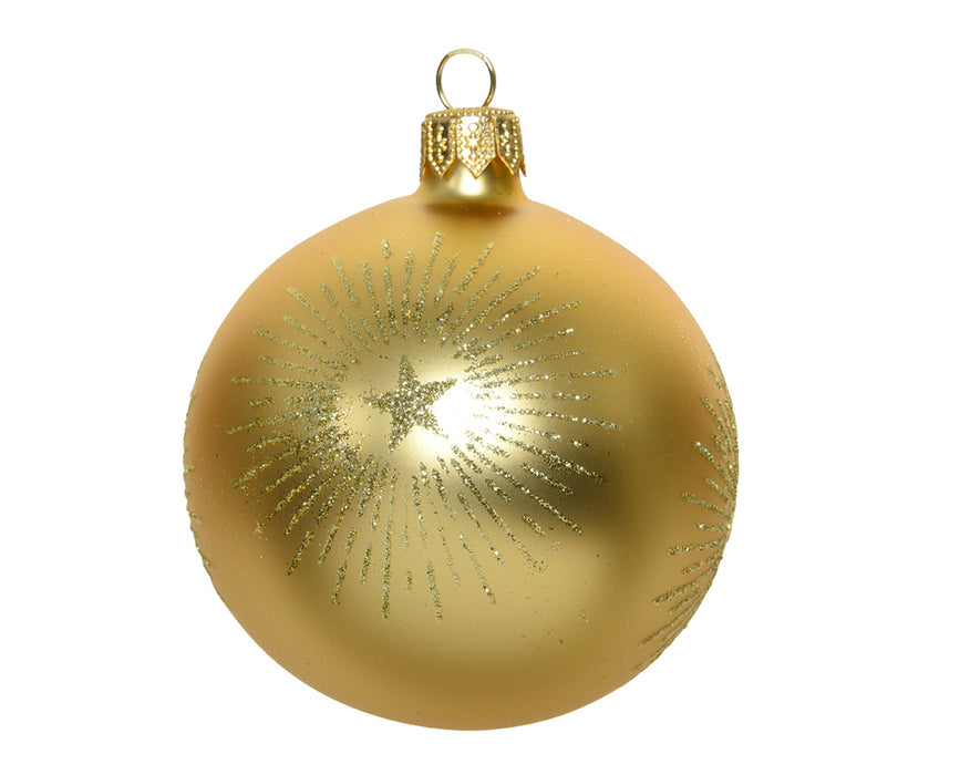 Kaemingk Glass Bauble Matt Glitter Starburst Light Gold 8Cm Light Gold 8Cm