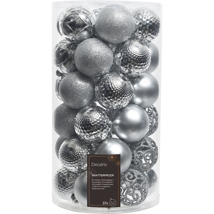 Kaemingk Silver Shatterproof Baubles Mix (6cm)