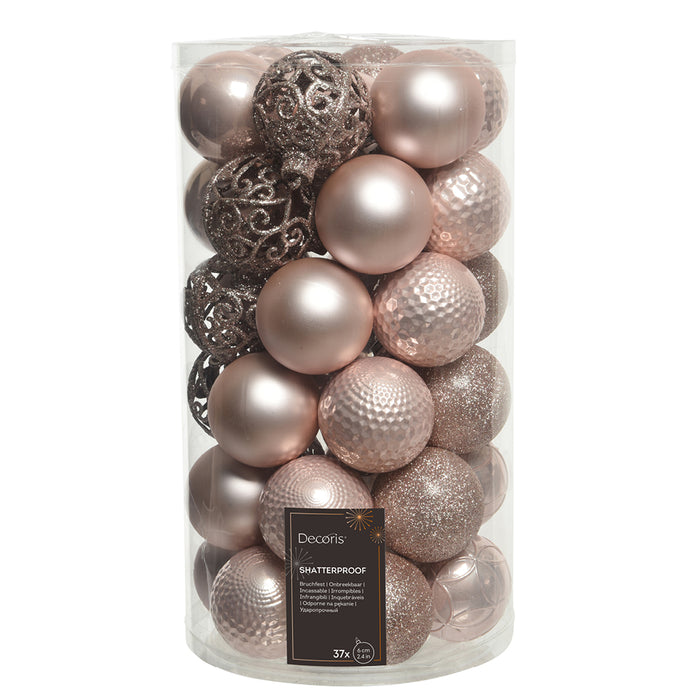 Kaemingk Blush Pink Shatterproof Baubles Mix (6cm)