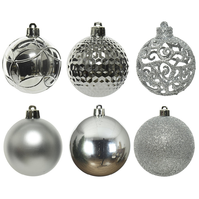 Kaemingk Silver Shatterproof Baubles Mix (6cm)