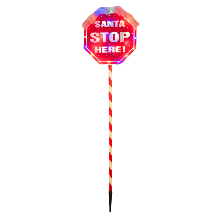 Festive Lit Santa Stop Sign w/Multi-Colour Stake