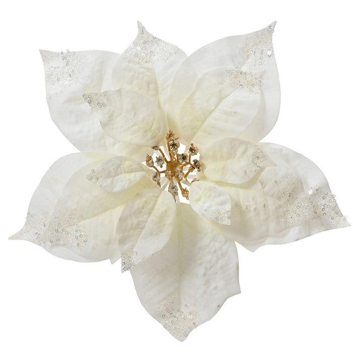 Kaemingk Poinsettia White Sparkle Polyester