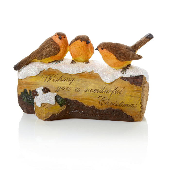 Premier  3 Robins On Log Ornament (20cm)