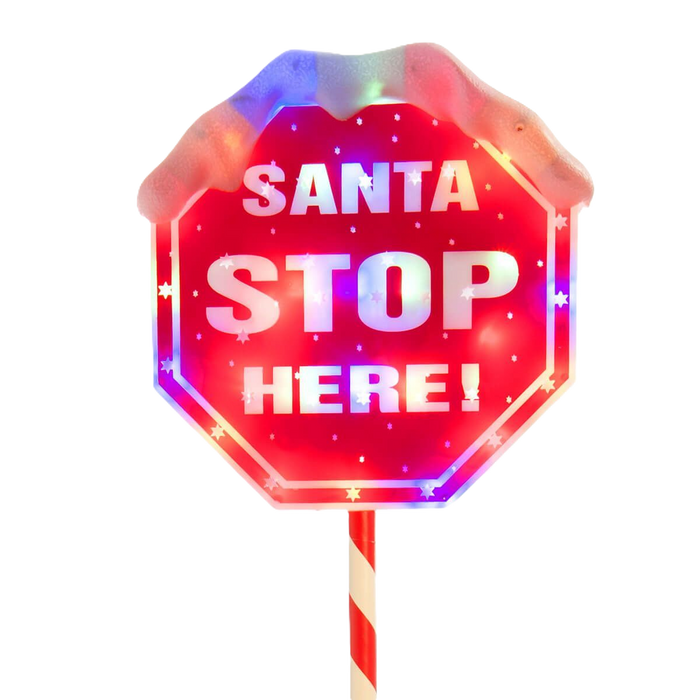 Festive Lit Santa Stop Sign w/Multi-Colour Stake